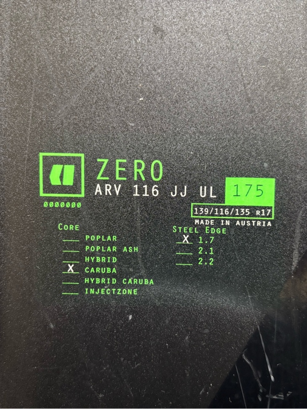 Armada ZERO ARV 116 JJ UL 175 cm - Black with Neon Green Graphics